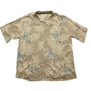 Bamboo Cay Hawaiian Shirt Mens Large Tan Tropical Floral Rayon Resort